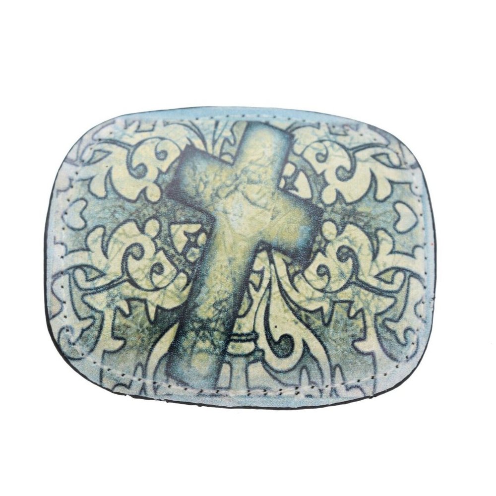 Texas Men Women Belt Buckle Black Faux Leather Religious Cross Western Weekend